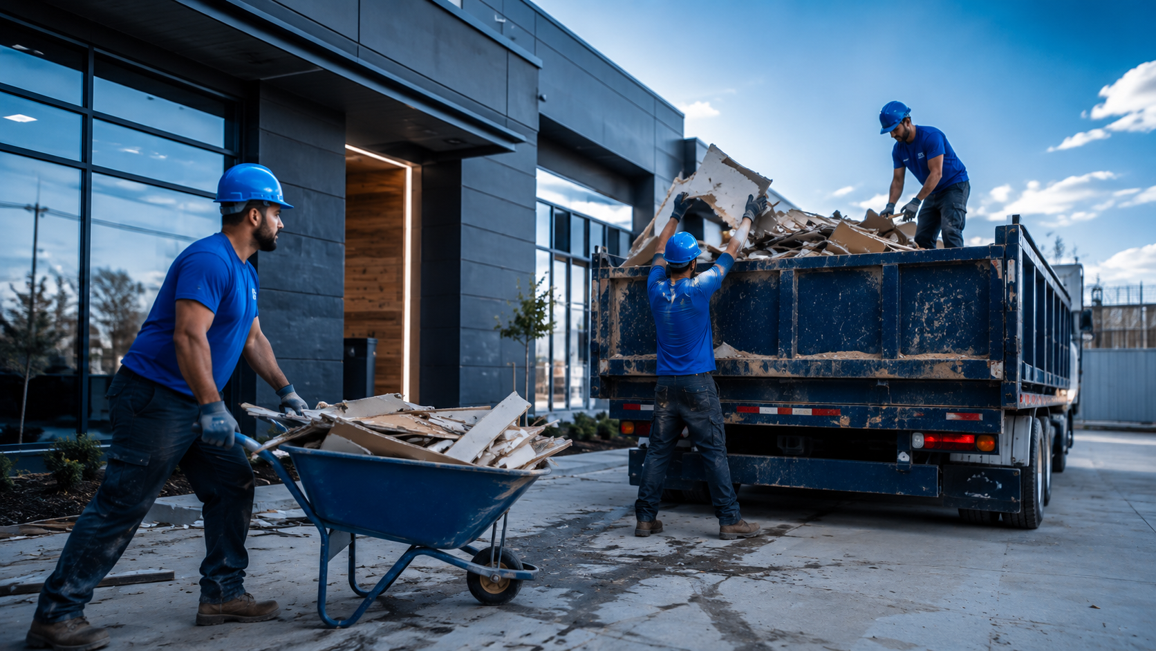 Construction debris being loaded for removal