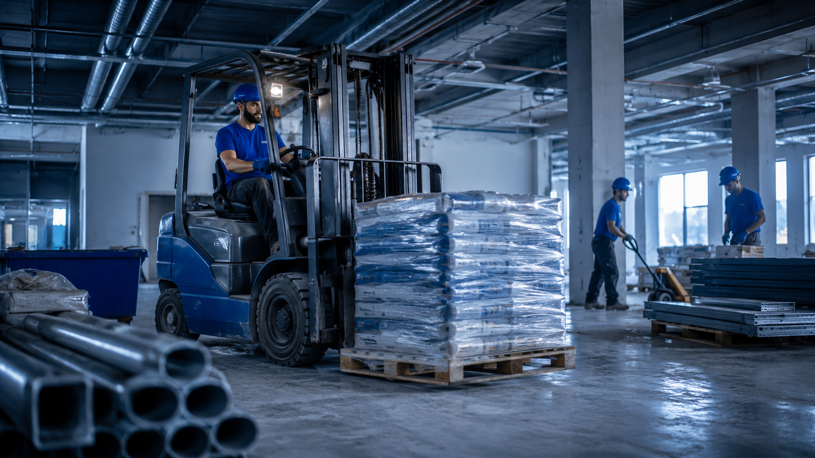 Material handling and logistics support at a construction site